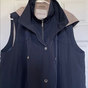 Coldwater Creek PXL Women's Navy Blue Sleeveless Hooded Vest removable lining